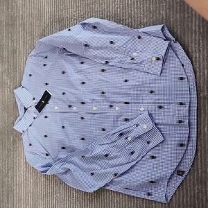 Ralph Lauren Boys Blue Gingham LS Button Down Shirt with Polo Bears Sz XL